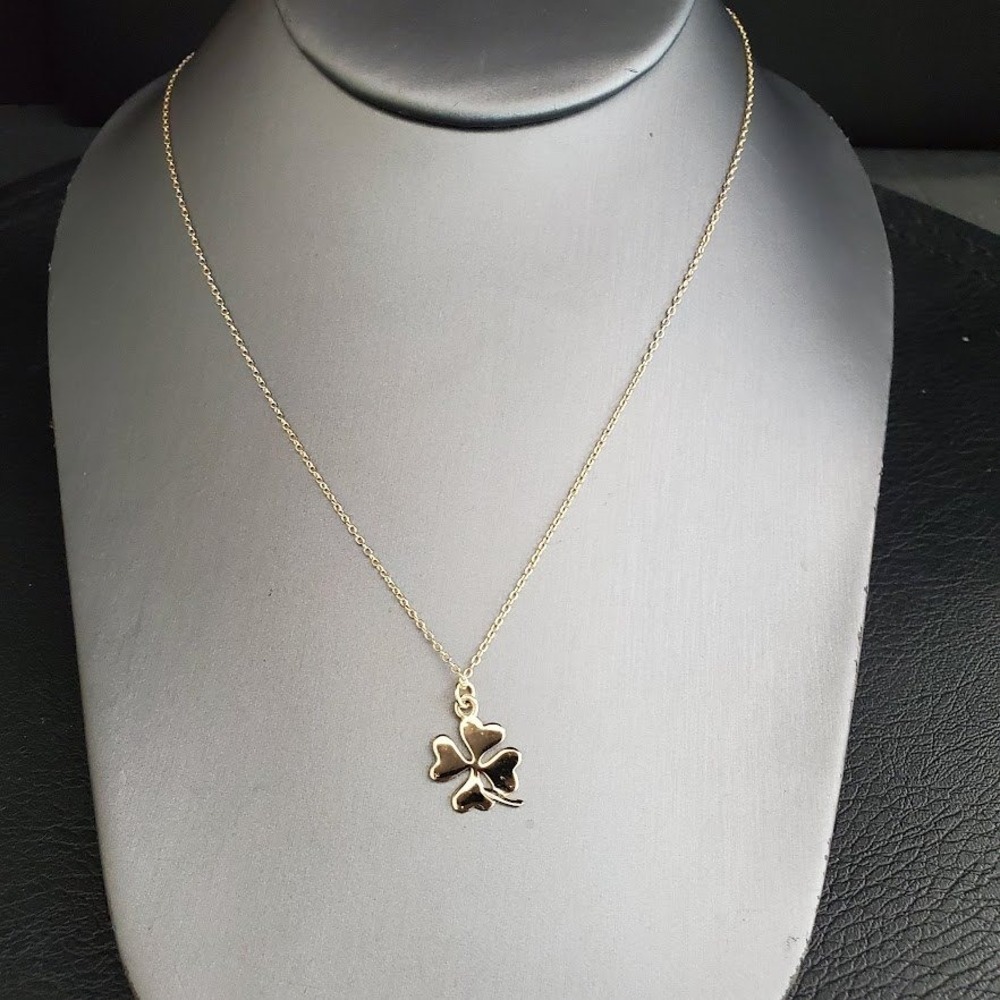 Gold Over Sterling Silver Four Leaf Clover Pendant Necklace 925 LA CN Dainty‎
